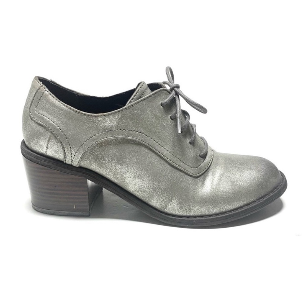 LAST CHANCE! BC Footwear Genuine Leather Silver Block Heel Loafers